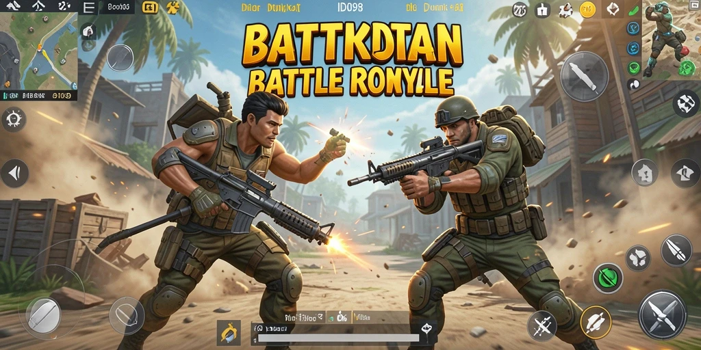 Screenshot utama ID098 menunjukkan intensitas pertarungan Battle Royale yang seru.