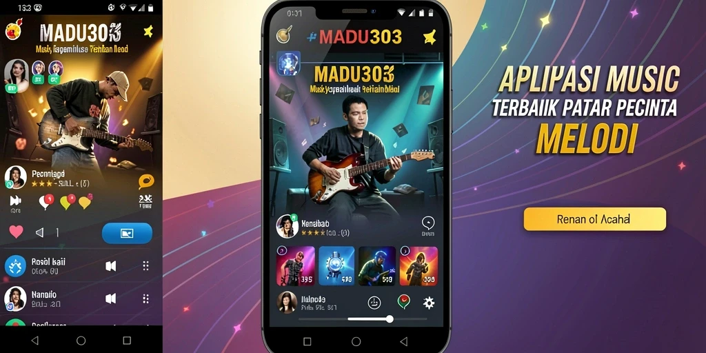 Tangkapan layar utama MADU303 menampilkan berbagai fitur musik menarik.