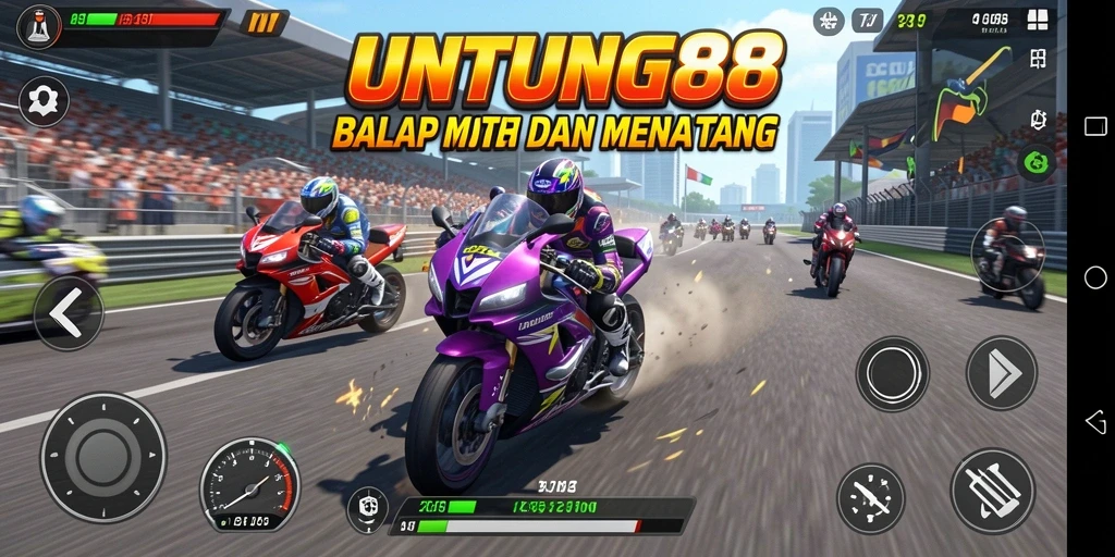 Tampilan utama gameplay UNTUNG88 dengan balapan motor yang seru.