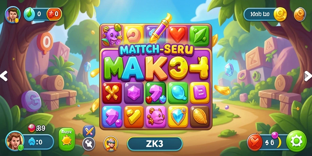 Screenshot ZK3 dengan gameplay Match-3 yang menantang.